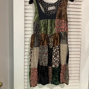 Patchwork mini jumper, rayon and crushed velvet patches, s